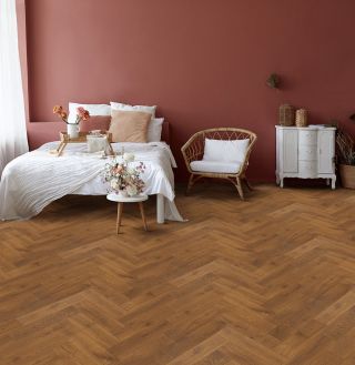 Heartwood Oak Herringbone Brandy Brushed and Matt Lacquered